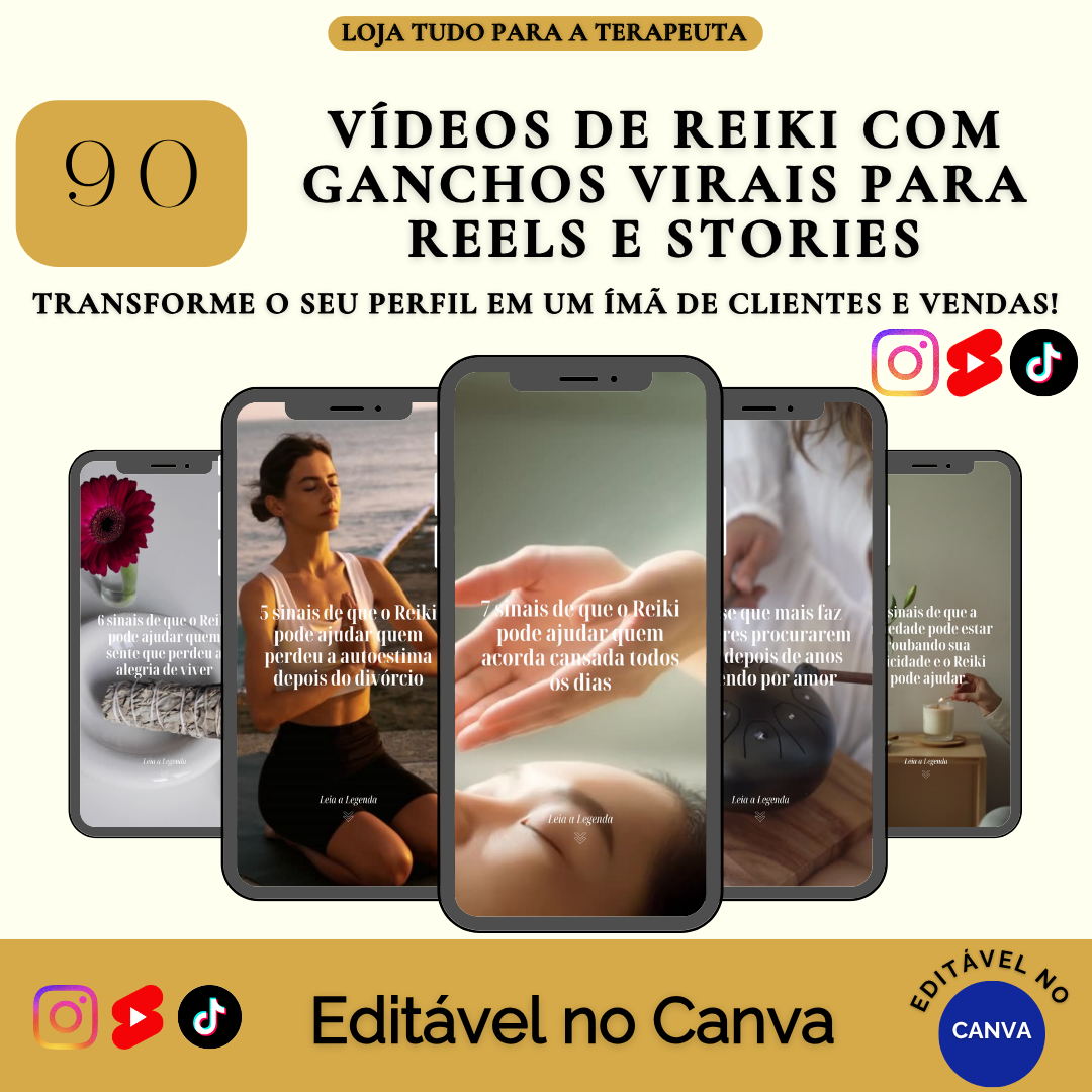 PACK 90 VÍDEOS DE REIKI COM GANCHOS VIRAIS PARA REELS E STORIES