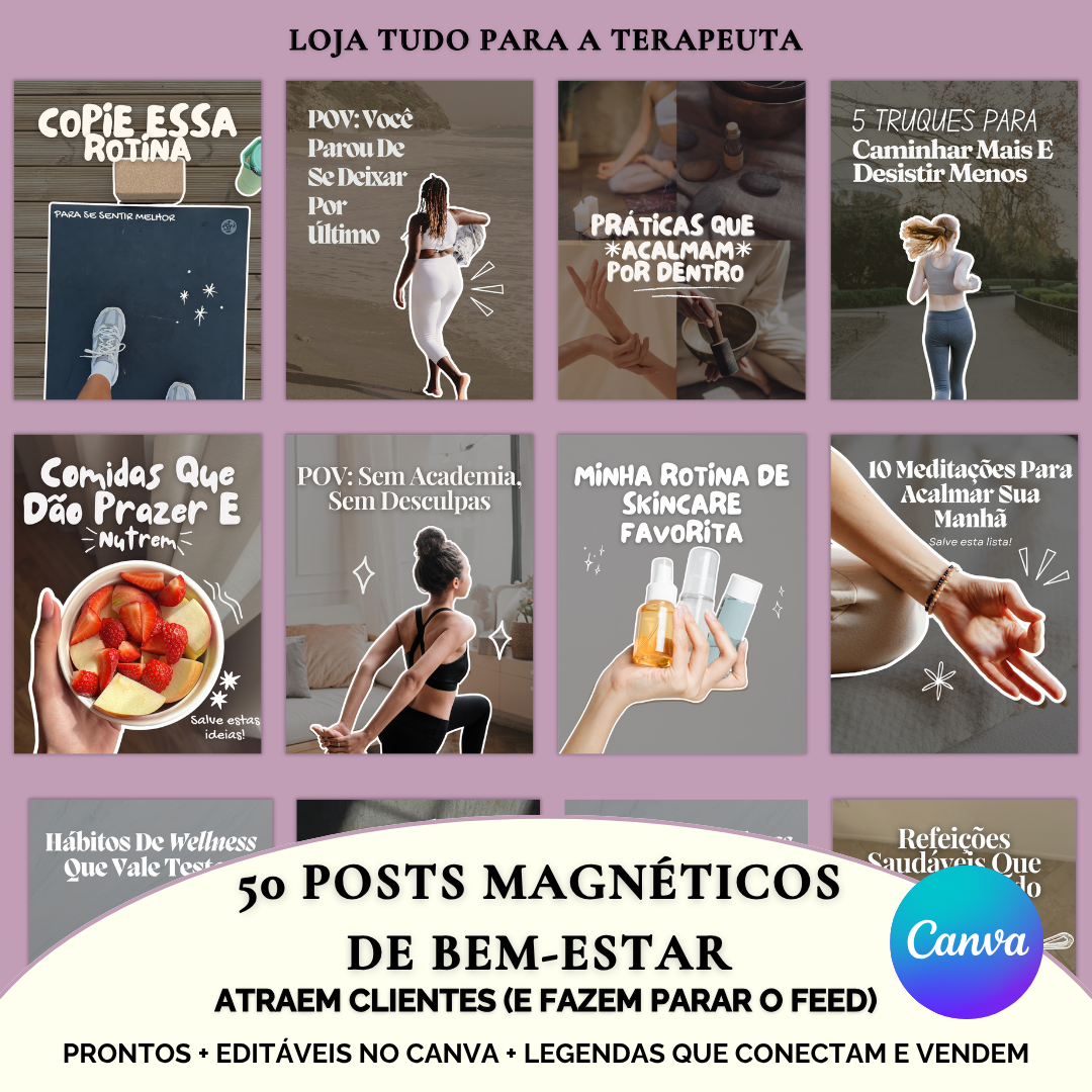 50 POSTS MAGNÉTICOS DE WELLNESS & BEM-ESTAR